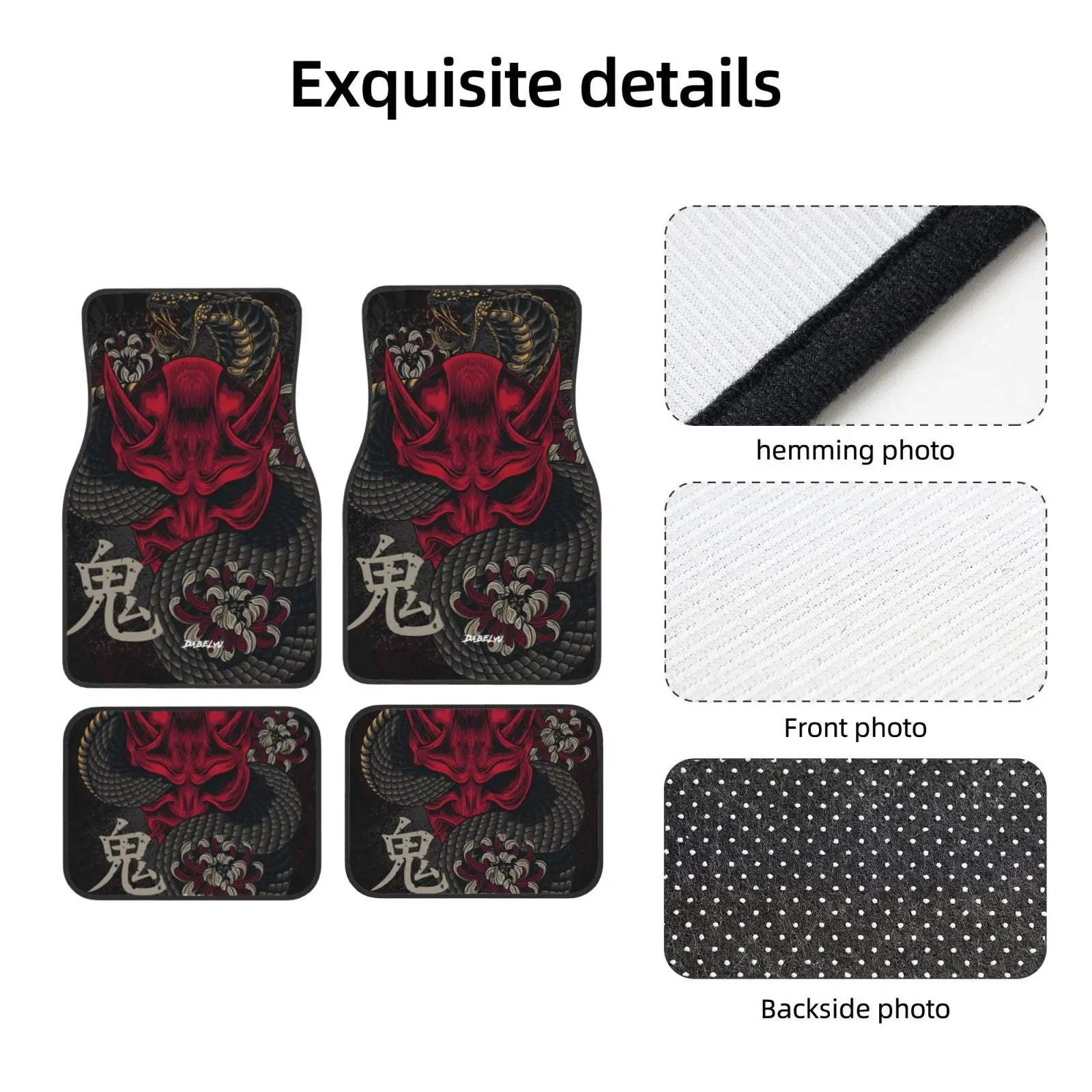 JAPANESE ART ONI MASK Snake Car Floor Mat 4-piece Set Suitable for All Car Floor Mat Accessories Crystal Velvet Floor Mats