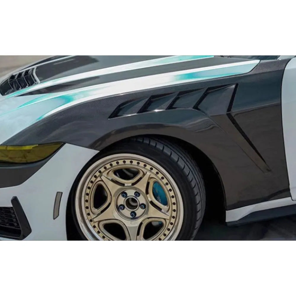 for Ford Mustang 2024+ Real Carbon Fiber Car Front Bumper Side Fender Fin Splitters Spoiler FRP Alpha Body Kits Accessories