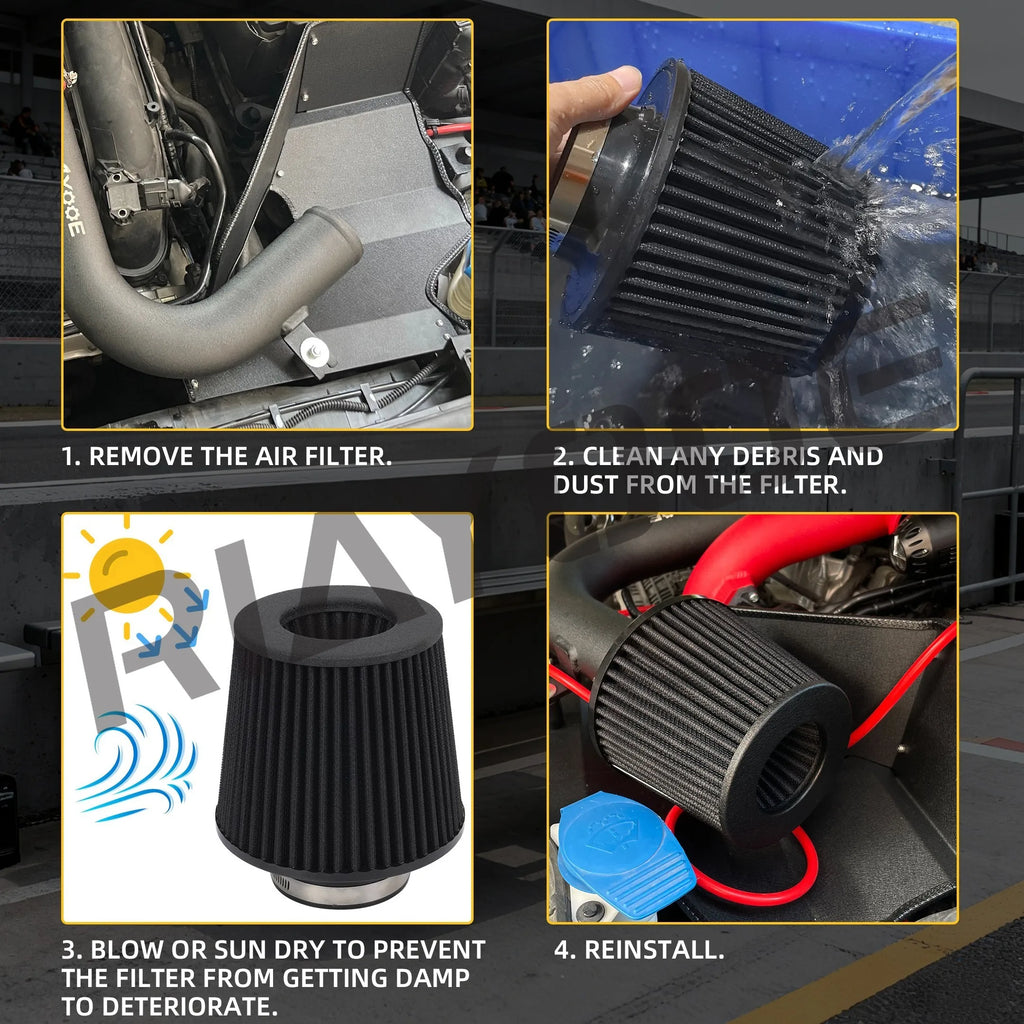 63/76/80MM Cone Air Intake Filter Universal Washable for Car Engine Pipe 2.5/3/3.15inch Sport High Flow Cold Air Intake Filter