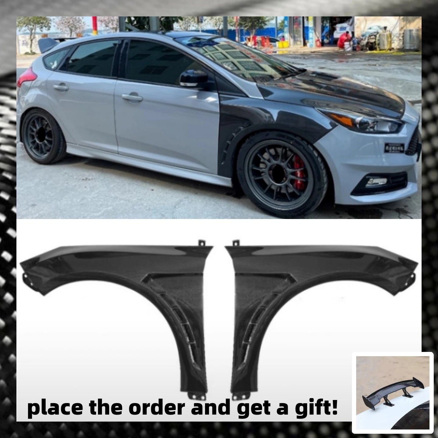 For Ford Focus ST RS 2012-2018 Modified Carbon Fiber Fender Light Weight Wing Body Kit Car Left and Right Mudguard