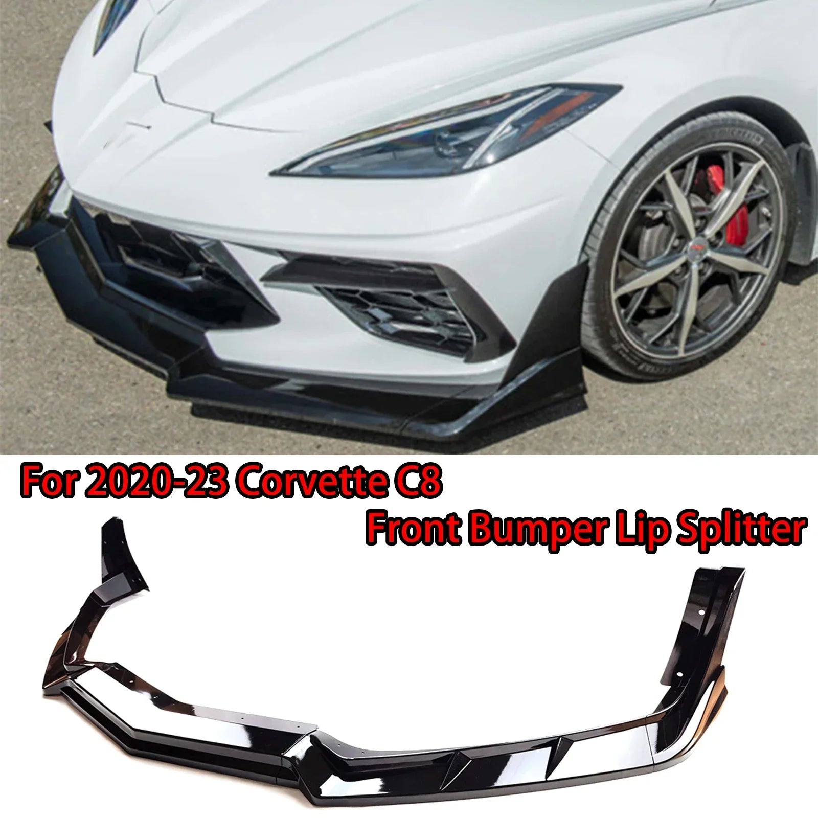 For 2020-2023 Corvette C8 Z51 STG 3 Winglet Front Bumper Lip Splitter Carbon Fiber Look Matte Black Gloss Black Auto Body Kit