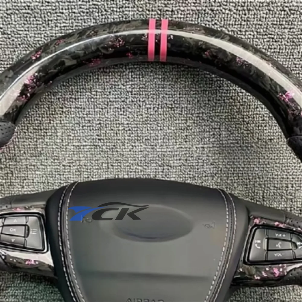 Steering Wheel for 2015 2016 2017 2018 Ford Focus Custom Pink Forged Carbon Fiber Center stripe Black Leather car accessories