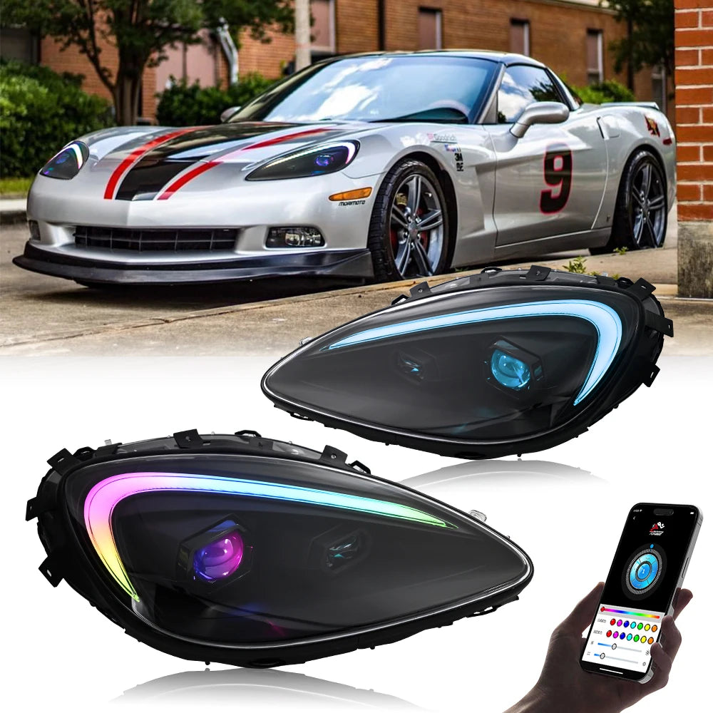 1 Pair Projector Lens LED Headlight Assembly For 2005 2006 2007 2008 2009 2010 2011 2012 2013 CHEVROLET CORVETTE COUPE Chevy Corvette C6 Headlamp