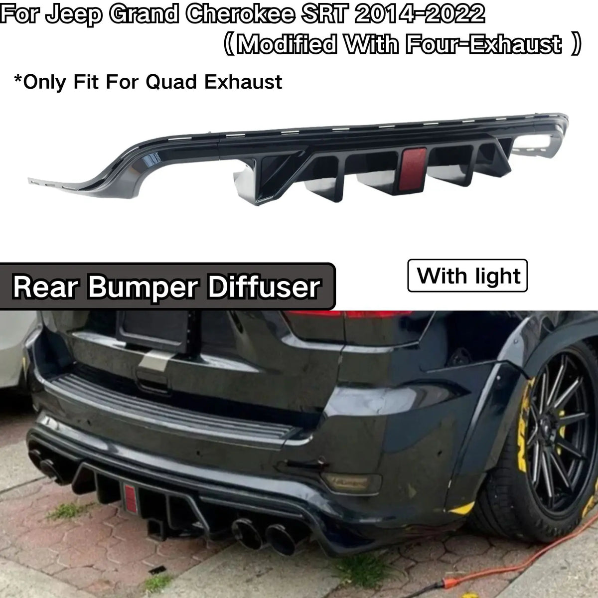 For Jeep Grand Cherokee SRT Model Modified With Four-Exhaust 2014-2022 (H Shaped Exhaust) Rear Bumper Diffuser Car Accessories