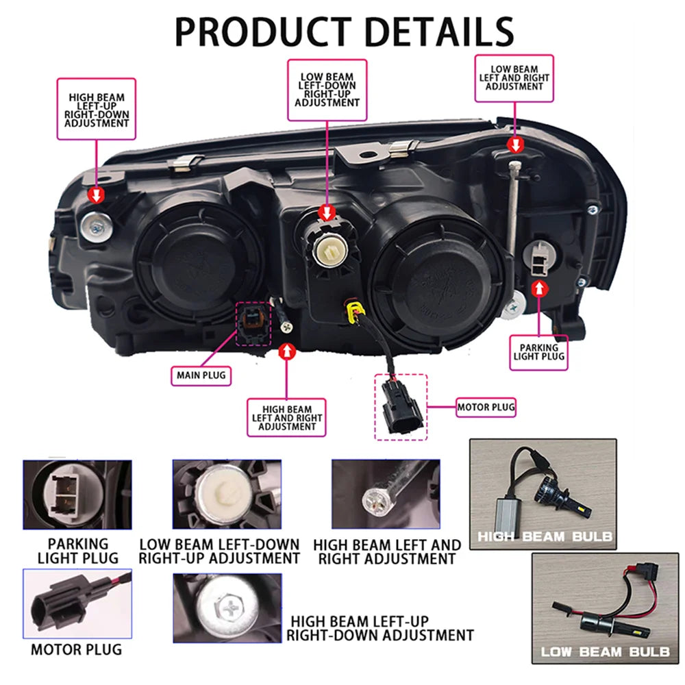 SINDAR OE Style Headlights Assembly For Nissan GTR R34 1999-2003, Pairs LED Head Lamp For Nissan Skyline ENR34/BNR34/GTT