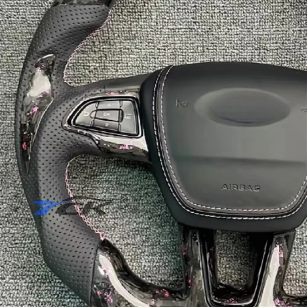 Steering Wheel for 2015 2016 2017 2018 Ford Focus Custom Pink Forged Carbon Fiber Center stripe Black Leather car accessories