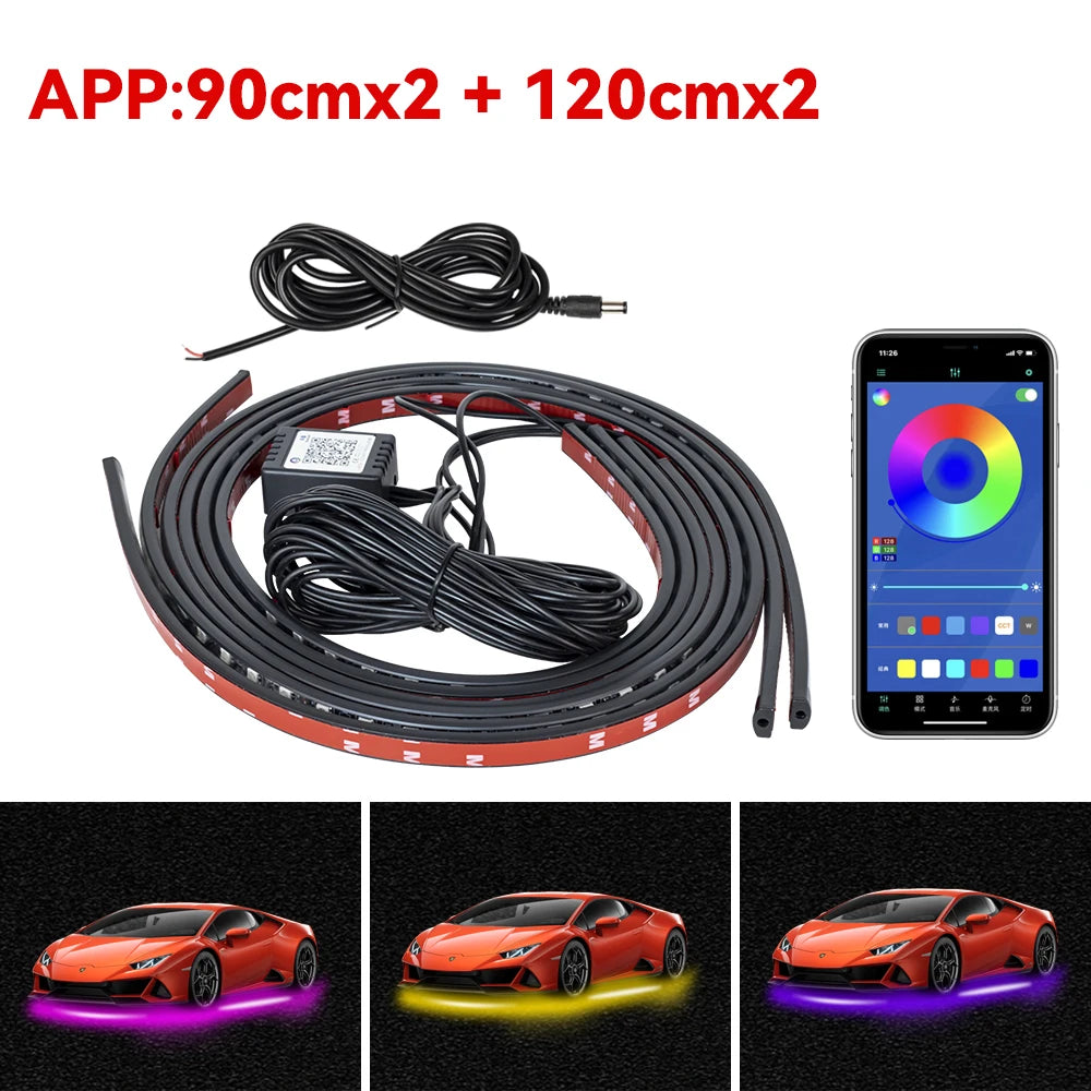 Car Charssis Flexible LED Strip Light LED Underbody APP Control RGB Neon Decorative Lamp For Honda Hyundai Kia Mercedes Benz VW