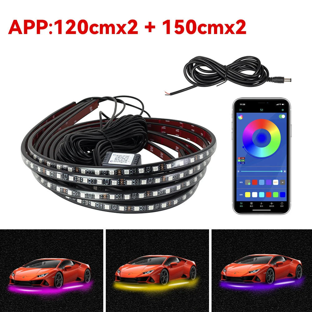 Car Charssis Flexible LED Strip Light LED Underbody APP Control RGB Neon Decorative Lamp For Honda Hyundai Kia Mercedes Benz VW