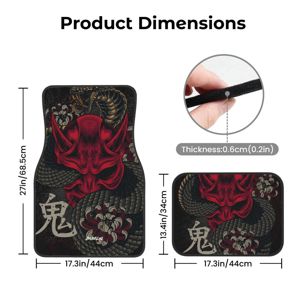 JAPANESE ART ONI MASK Snake Car Floor Mat 4-piece Set Suitable for All Car Floor Mat Accessories Crystal Velvet Floor Mats