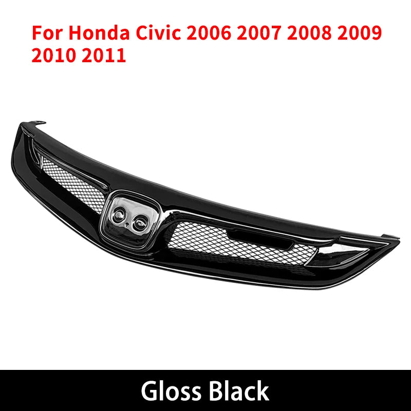 For Honda Civic 2006-2011 Auto Front Grille Racing Grills Car Upper Bumper Hood Mesh Body Kit Accessories ABS Carbon Fiber Grid
