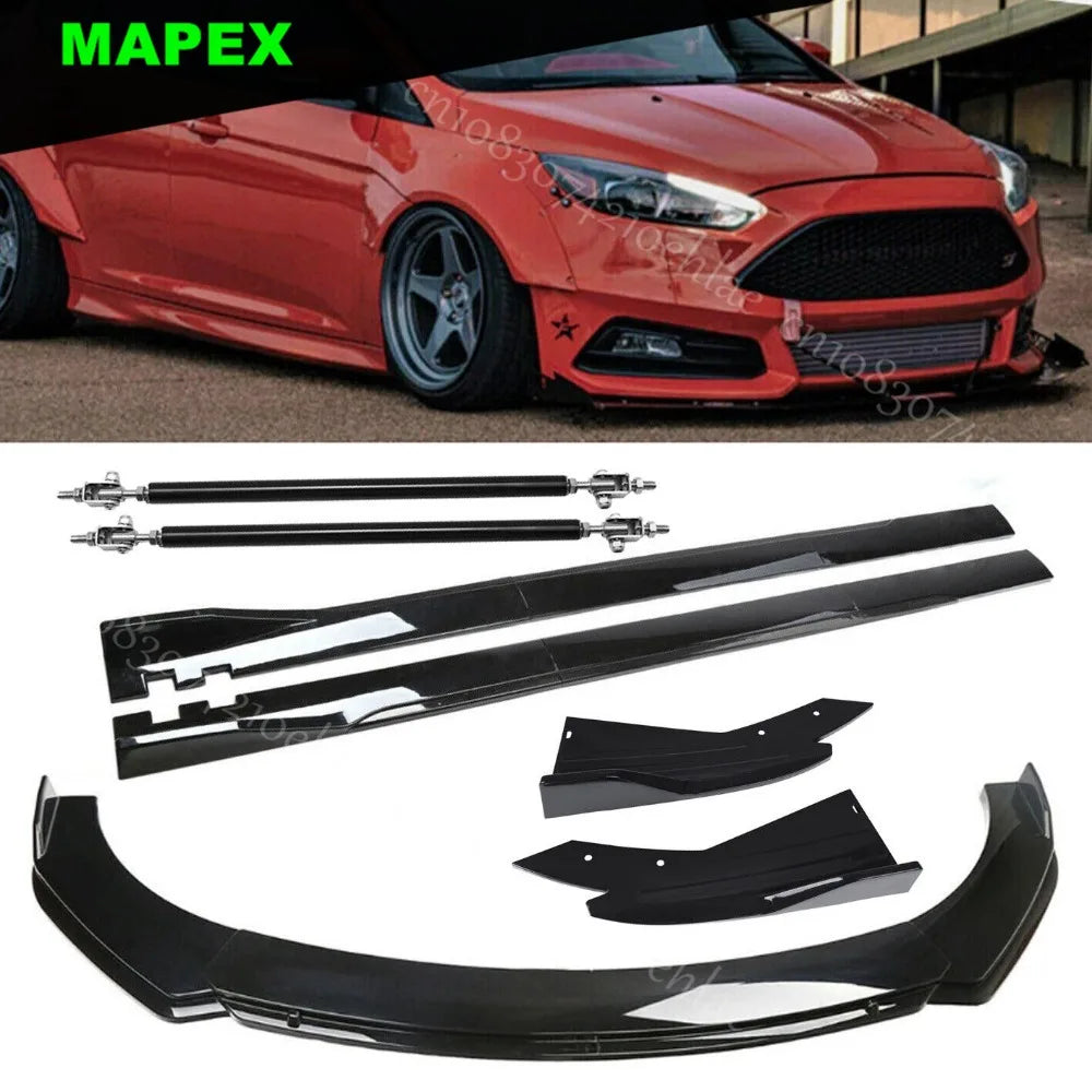 For Ford Focus ST SE RS Front Bumper Lip Spoiler Splitter Body Kit+ Side Skirt
