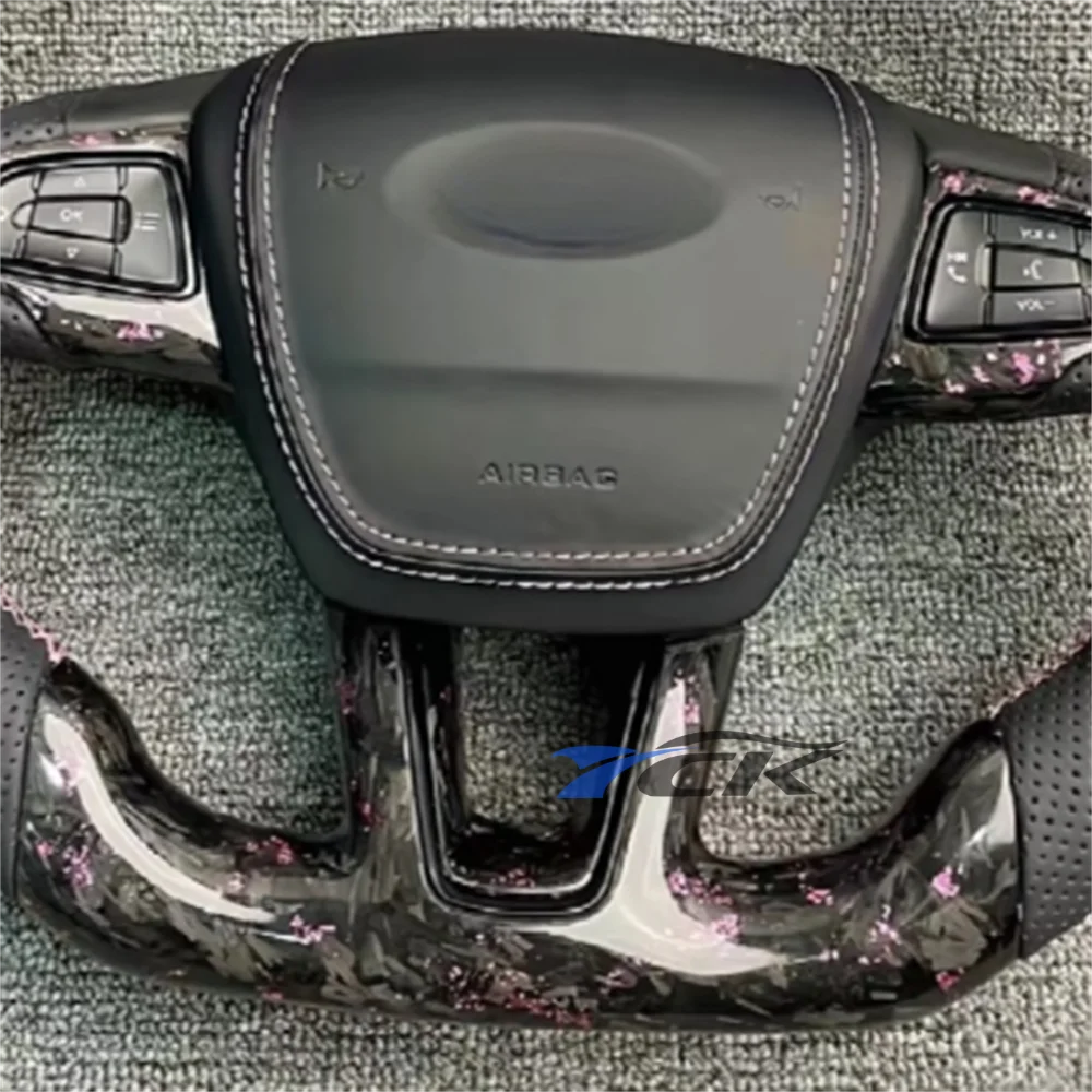 Steering Wheel for 2015 2016 2017 2018 Ford Focus Custom Pink Forged Carbon Fiber Center stripe Black Leather car accessories