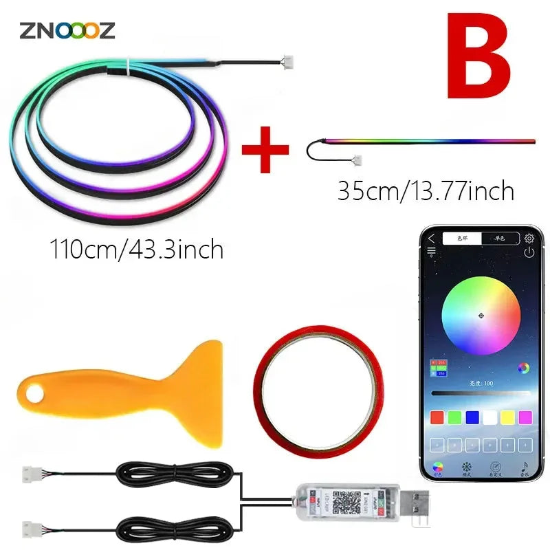 ZNOOOZ 140cm Car Ambient Lights LED Interior RGB Symphony Atmosphere Lamp USB APP Control for Tesla Model 3 Y S X