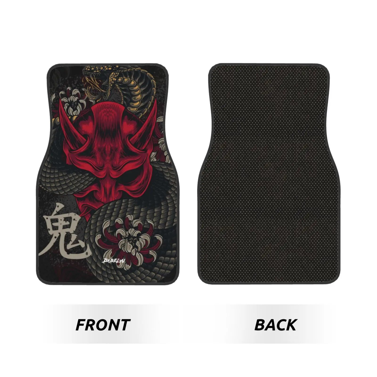 JAPANESE ART ONI MASK Snake Car Floor Mat 4-piece Set Suitable for All Car Floor Mat Accessories Crystal Velvet Floor Mats