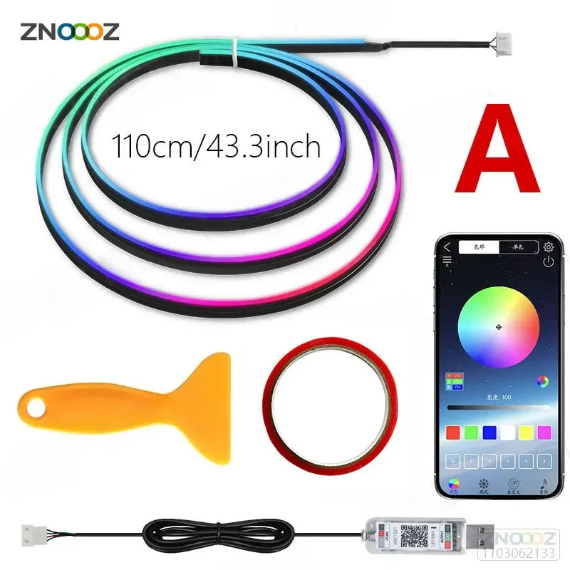 ZNOOOZ 140cm Car Ambient Lights LED Interior RGB Symphony Atmosphere Lamp USB APP Control for Tesla Model 3 Y S X