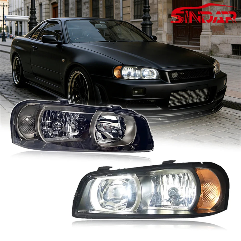SINDAR OE Style Headlights Assembly For Nissan GTR R34 1999-2003, Pairs LED Head Lamp For Nissan Skyline ENR34/BNR34/GTT