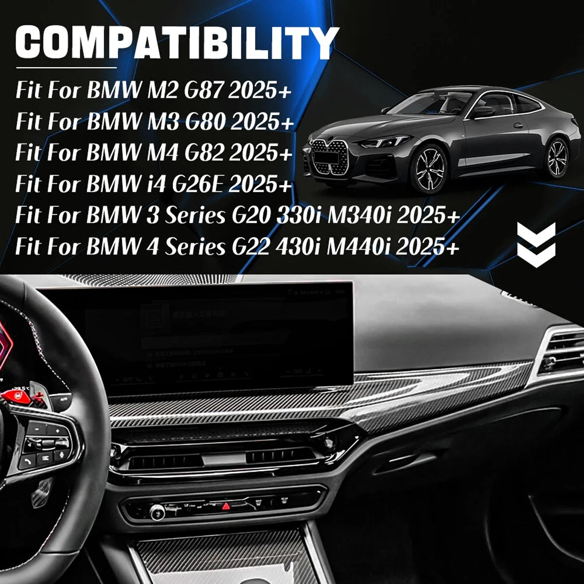 Real Carbon Fiber Central Dashboard Trim Cover For BMW 2 3 4 Series G42 G20 G22 G23 G26 M2 G87 M3 G80 G81 M4 G82 G83 2024-2025+