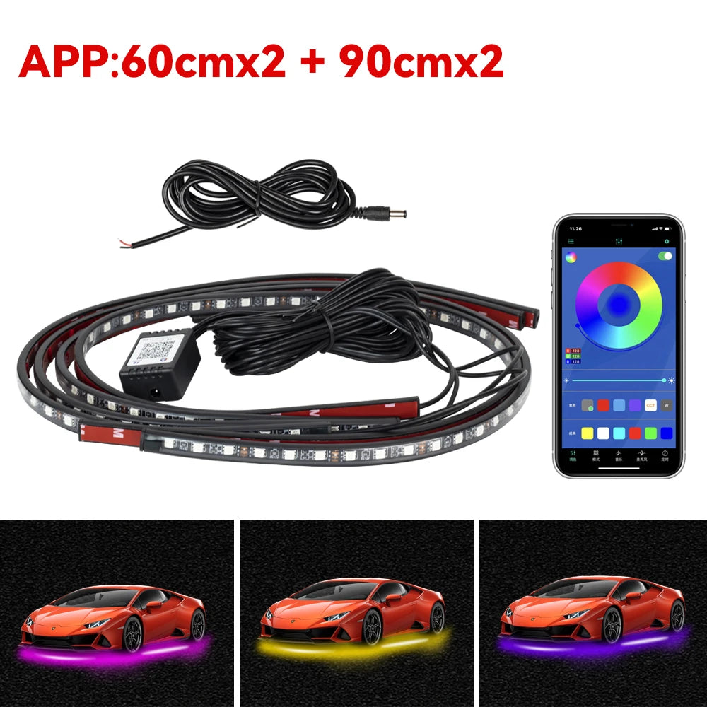 Car Charssis Flexible LED Strip Light LED Underbody APP Control RGB Neon Decorative Lamp For Honda Hyundai Kia Mercedes Benz VW