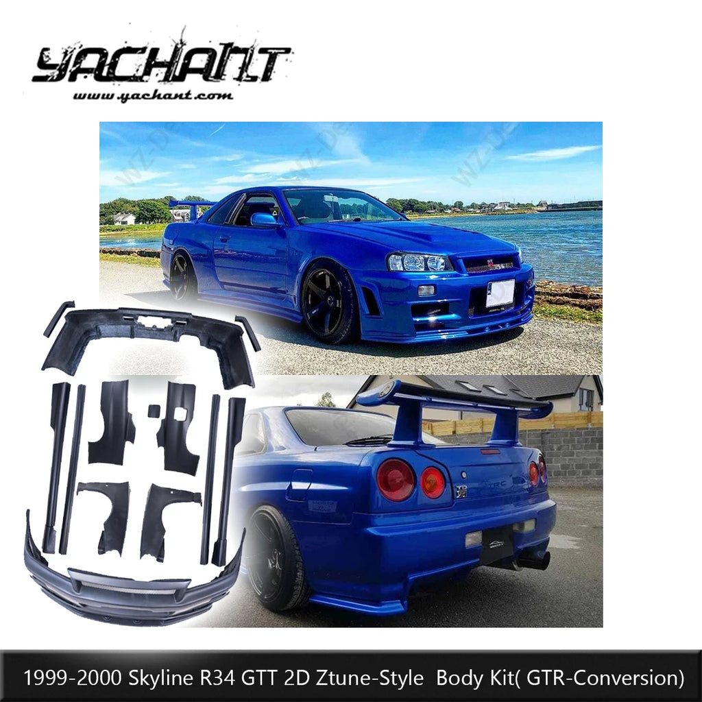 Carbon Fiber Face Ztune Style Body Kit Fit For 1999-2002 Skyline R34 GTT 2D GTR Conversion  Aero Set