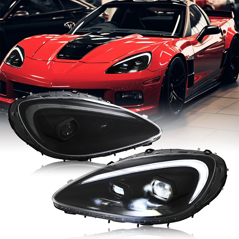 1 Pair Projector Lens LED Headlight Assembly For 2005 2006 2007 2008 2009 2010 2011 2012 2013 CHEVROLET CORVETTE COUPE Chevy Corvette C6 Headlamp